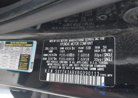 2011 Hyundai Santa Fe Limited z USA, uszkodzony, nr VIN 5XYZK3ABXBG090113